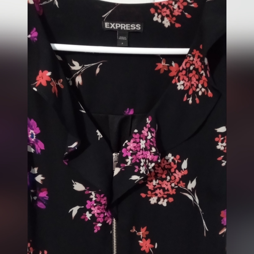 Express Black Jumpsuit with Purple and Red Floral - Picture 3 of 5